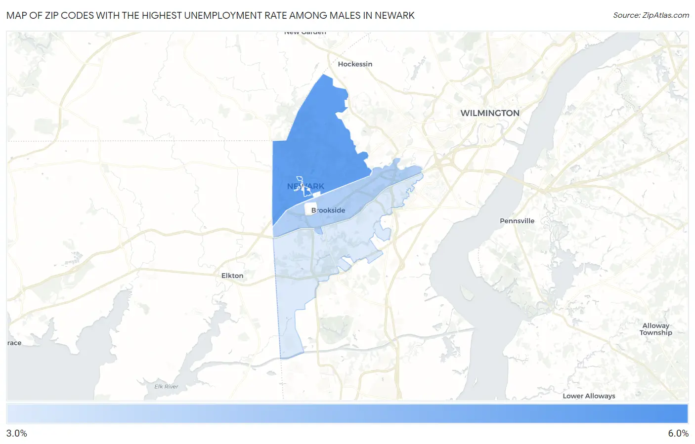 Zip Codes with the Highest Unemployment Rate Among Males in Newark Map