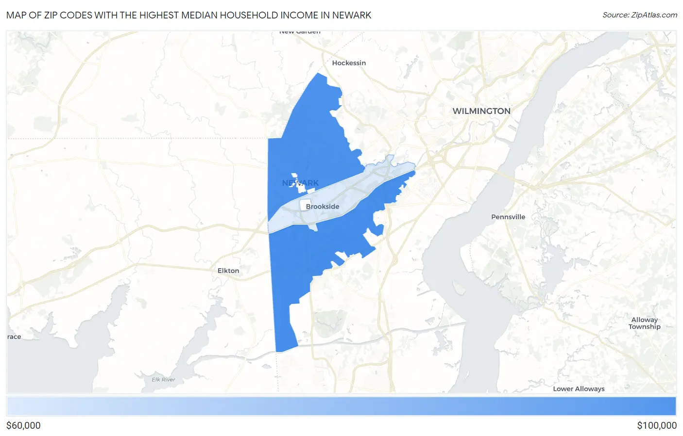 Zip Codes with the Highest Median Household Income in Newark Map