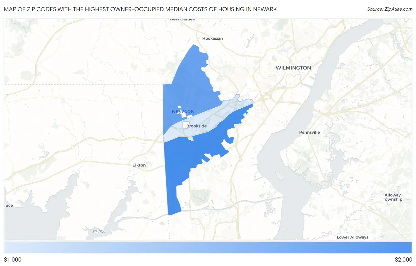 Zip Codes with the Highest Owner-Occupied Median Costs of Housing in Newark Map