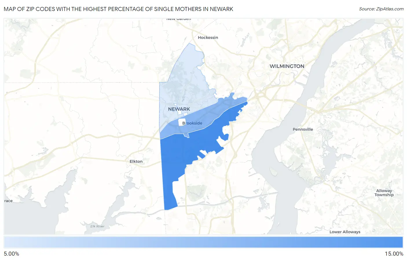 Zip Codes with the Highest Percentage of Single Mothers in Newark Map
