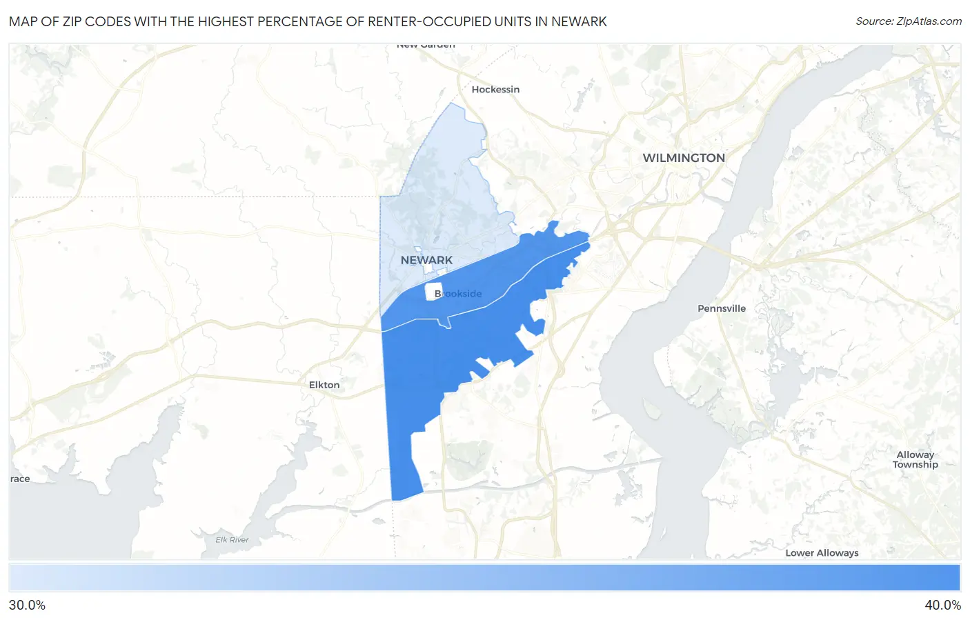 Zip Codes with the Highest Percentage of Renter-Occupied Units in Newark Map