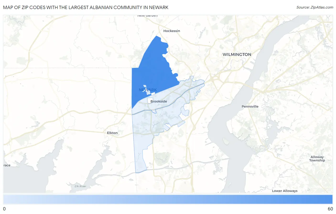 Zip Codes with the Largest Albanian Community in Newark Map