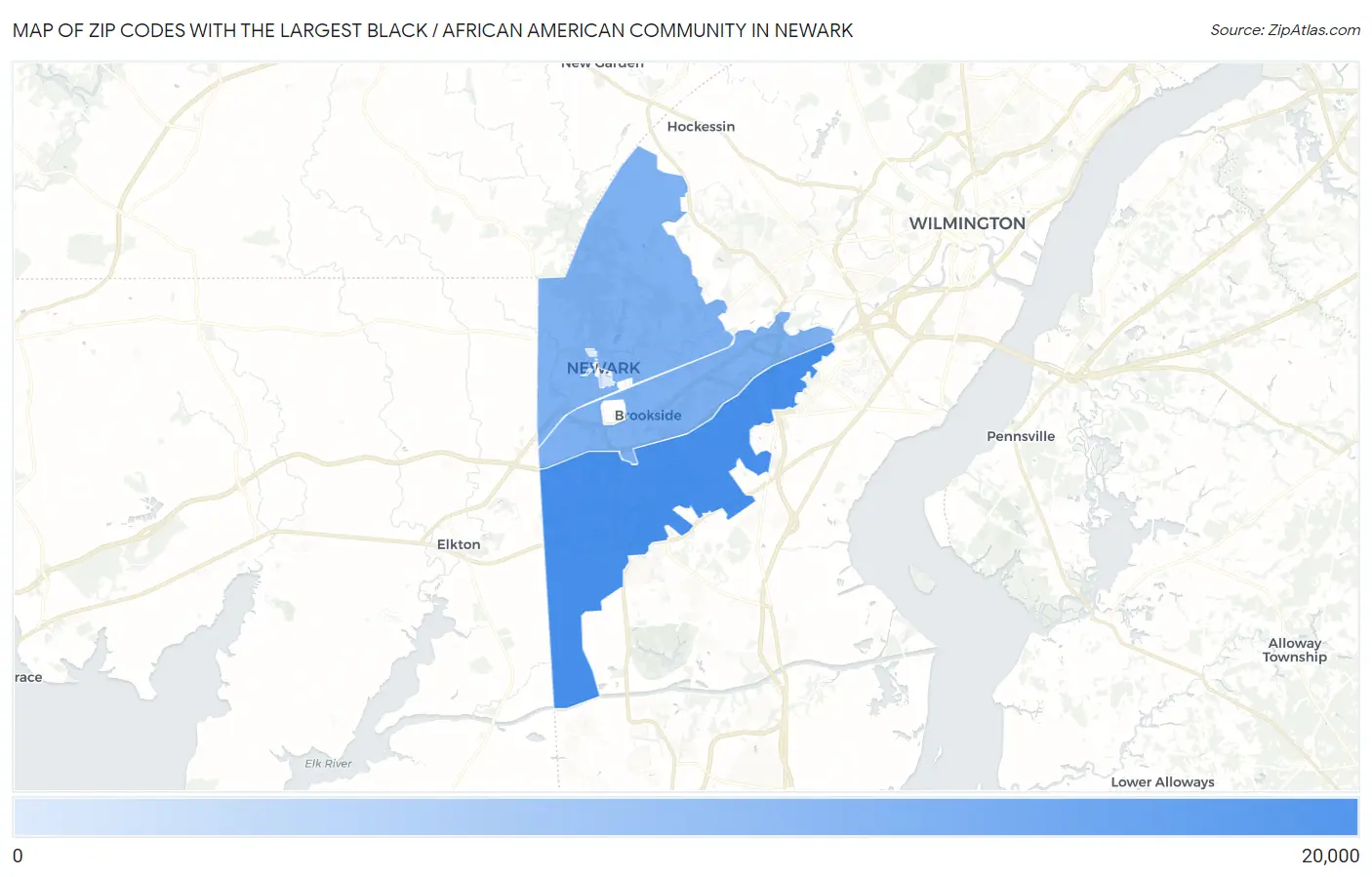 Zip Codes with the Largest Black / African American Community in Newark Map