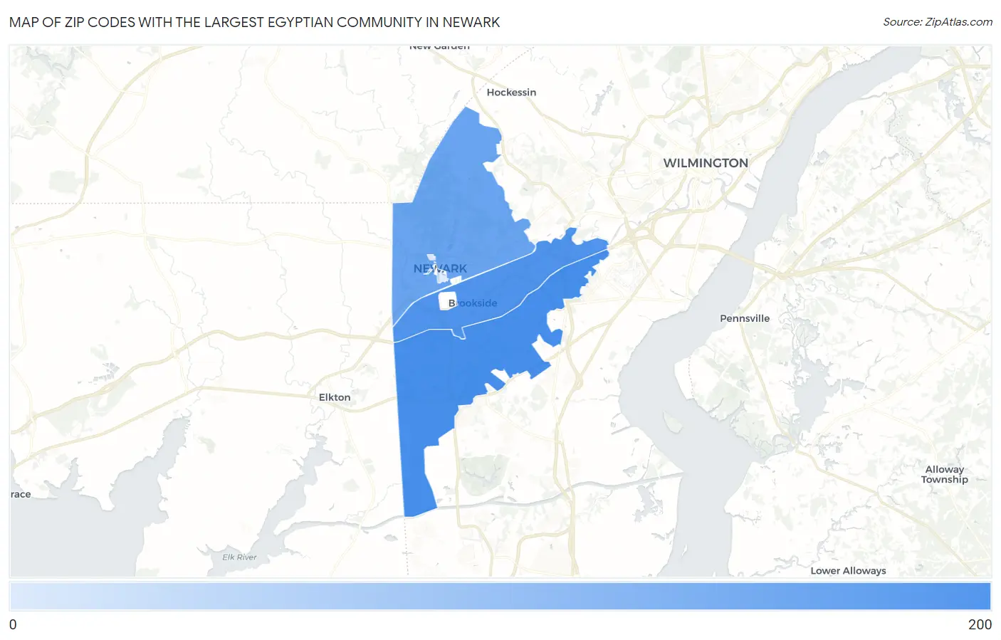 Zip Codes with the Largest Egyptian Community in Newark Map