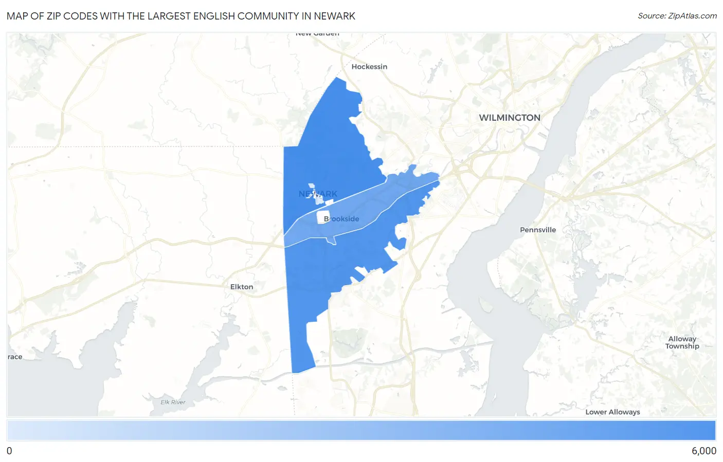 Zip Codes with the Largest English Community in Newark Map
