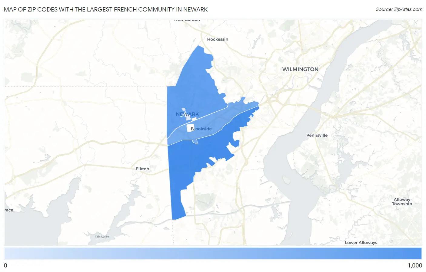 Zip Codes with the Largest French Community in Newark Map