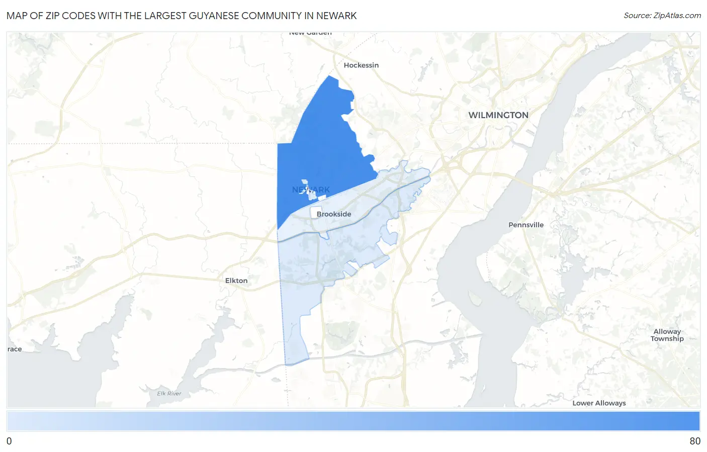 Zip Codes with the Largest Guyanese Community in Newark Map