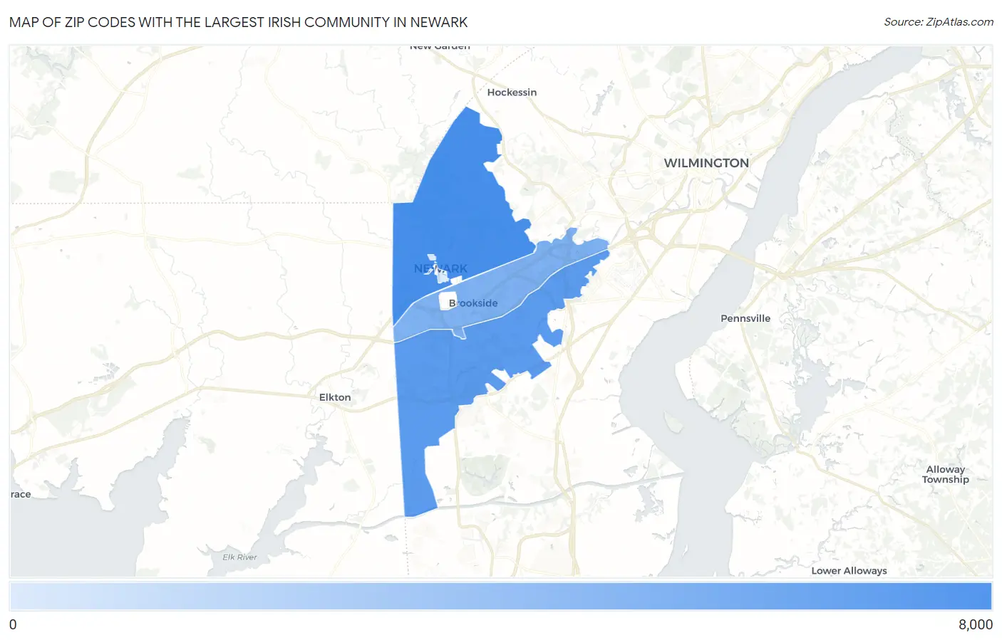 Zip Codes with the Largest Irish Community in Newark Map