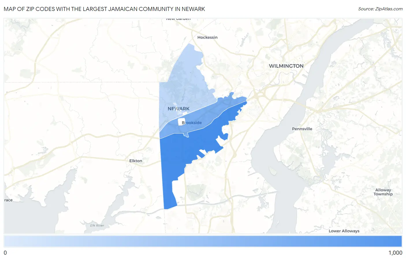 Zip Codes with the Largest Jamaican Community in Newark Map