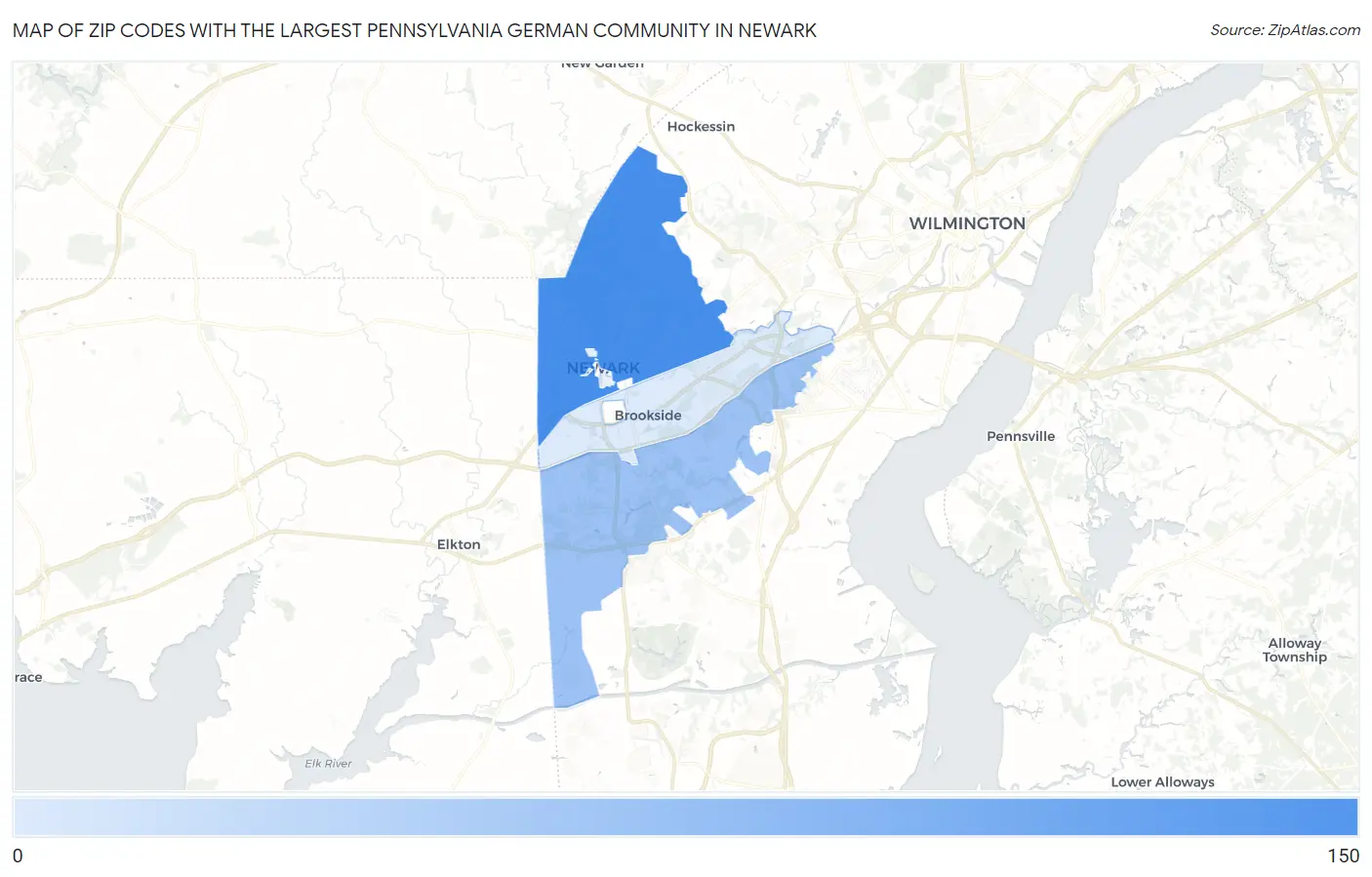 Zip Codes with the Largest Pennsylvania German Community in Newark Map
