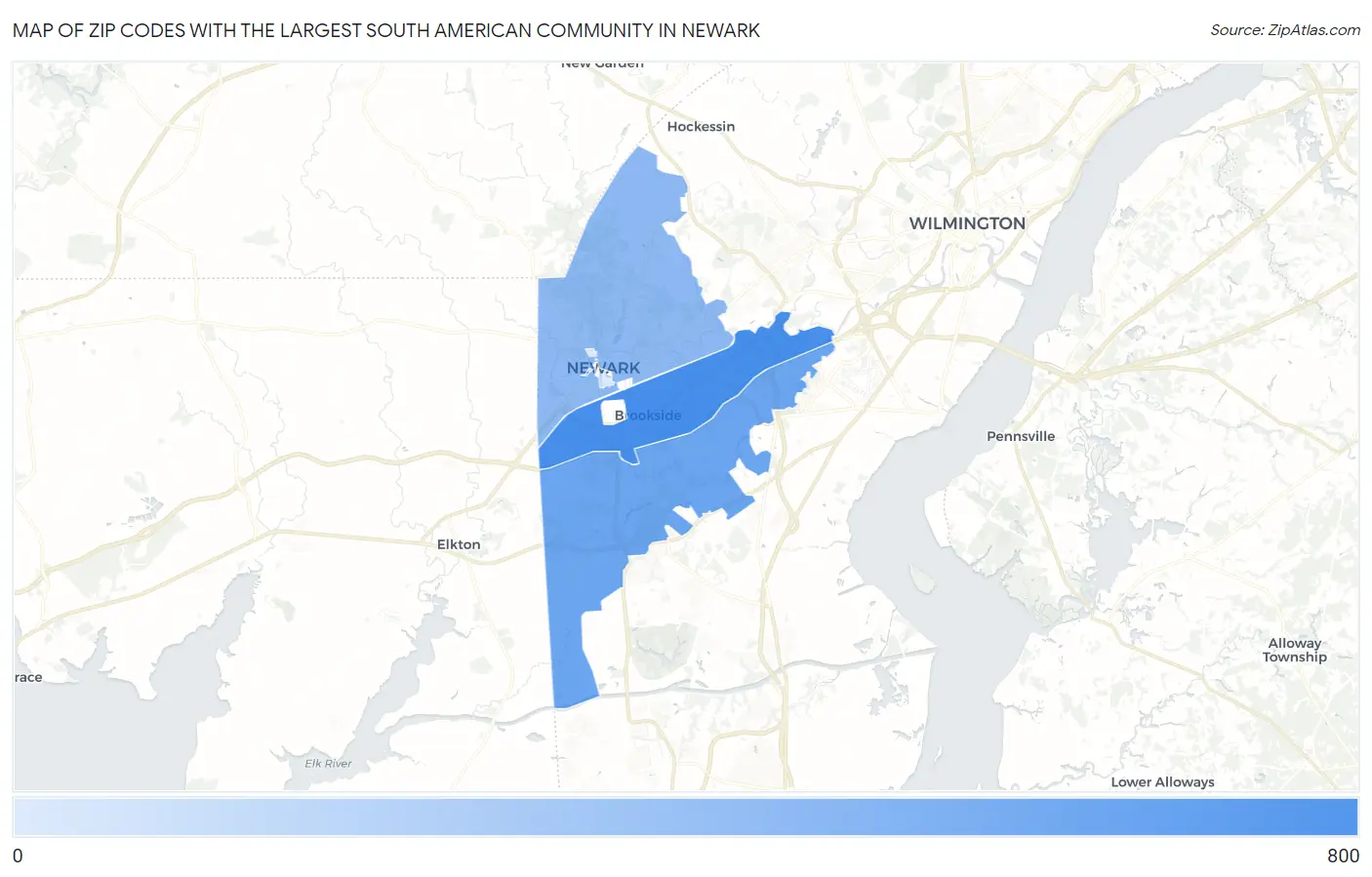 Zip Codes with the Largest South American Community in Newark Map
