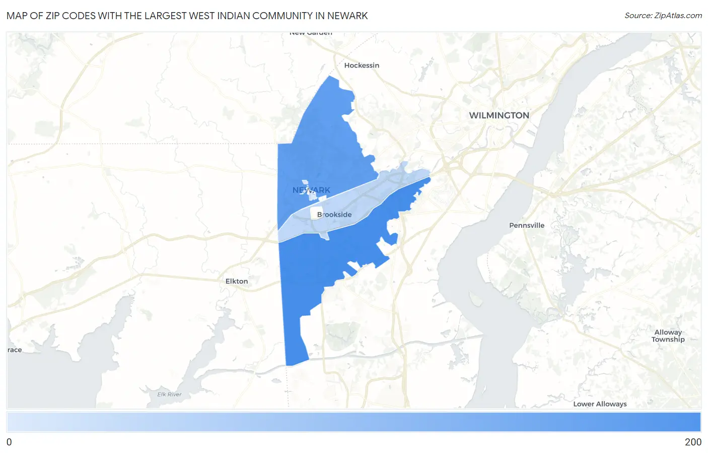 Zip Codes with the Largest West Indian Community in Newark Map
