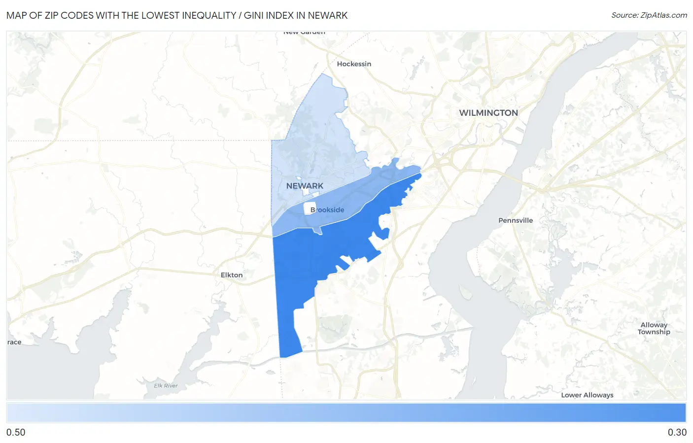 Zip Codes with the Lowest Inequality / Gini Index in Newark Map