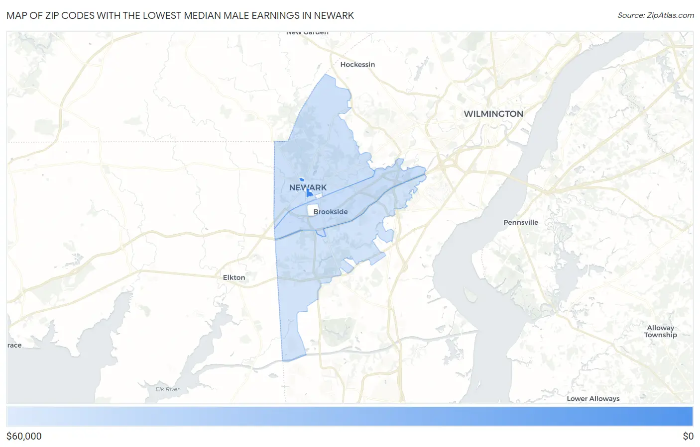Zip Codes with the Lowest Median Male Earnings in Newark Map