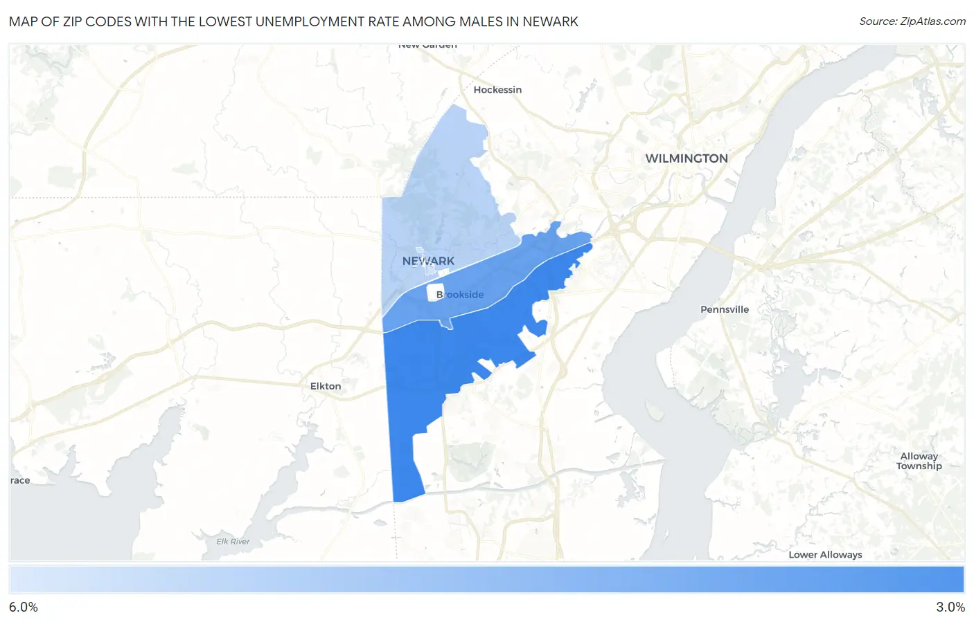 Zip Codes with the Lowest Unemployment Rate Among Males in Newark Map