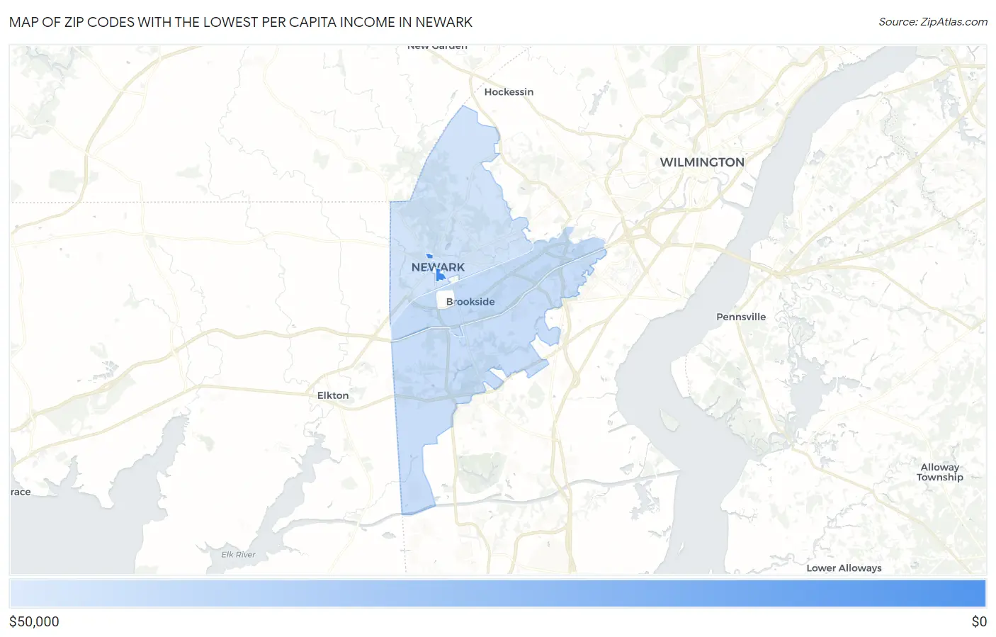 Zip Codes with the Lowest Per Capita Income in Newark Map