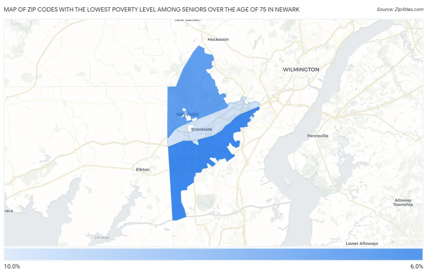 Zip Codes with the Lowest Poverty Level Among Seniors Over the Age of 75 in Newark Map