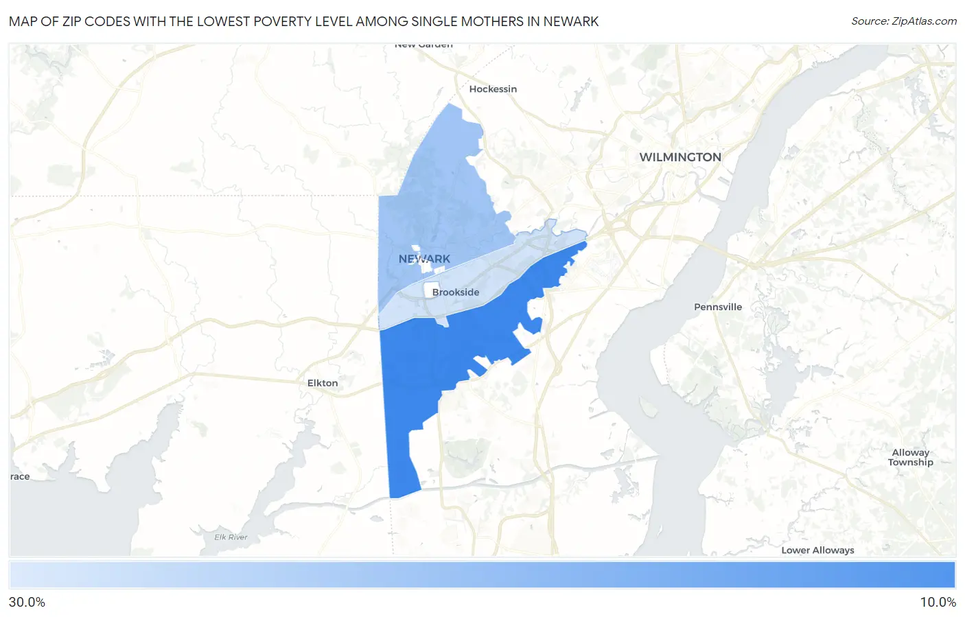 Zip Codes with the Lowest Poverty Level Among Single Mothers in Newark Map