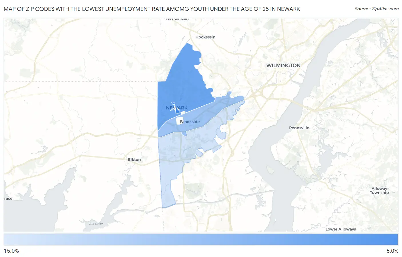 Zip Codes with the Lowest Unemployment Rate Amomg Youth Under the Age of 25 in Newark Map