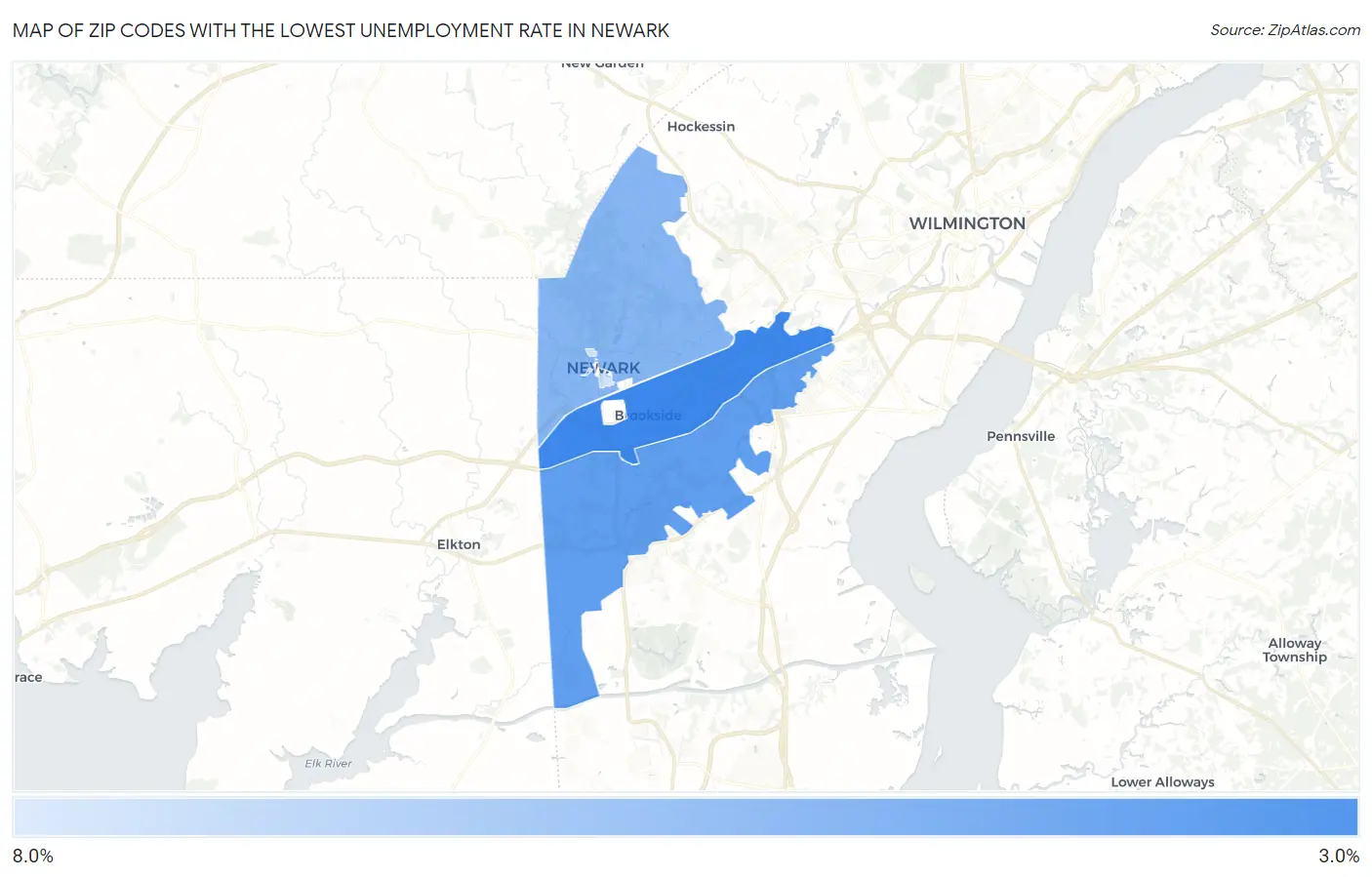 Zip Codes with the Lowest Unemployment Rate in Newark Map