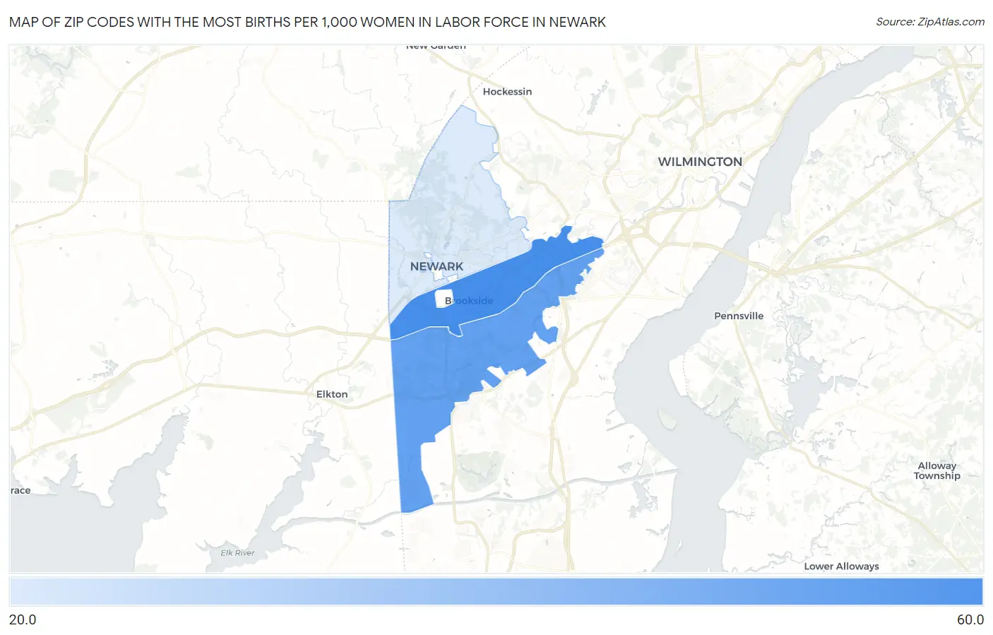 Zip Codes with the Most Births per 1,000 Women in Labor Force in Newark Map