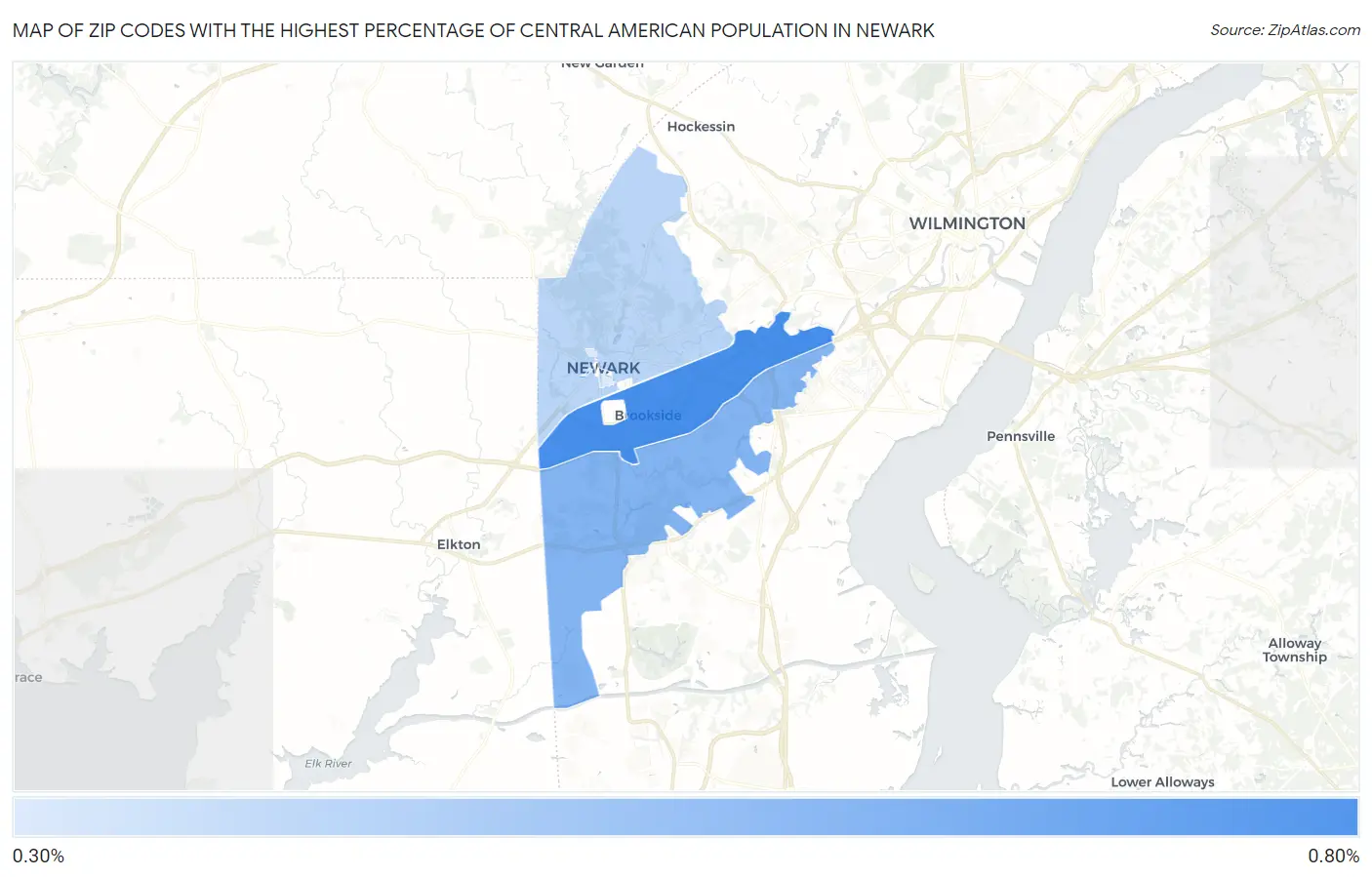 Zip Codes with the Highest Percentage of Central American Population in Newark Map