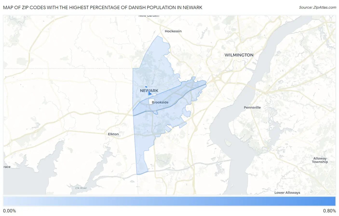 Zip Codes with the Highest Percentage of Danish Population in Newark Map
