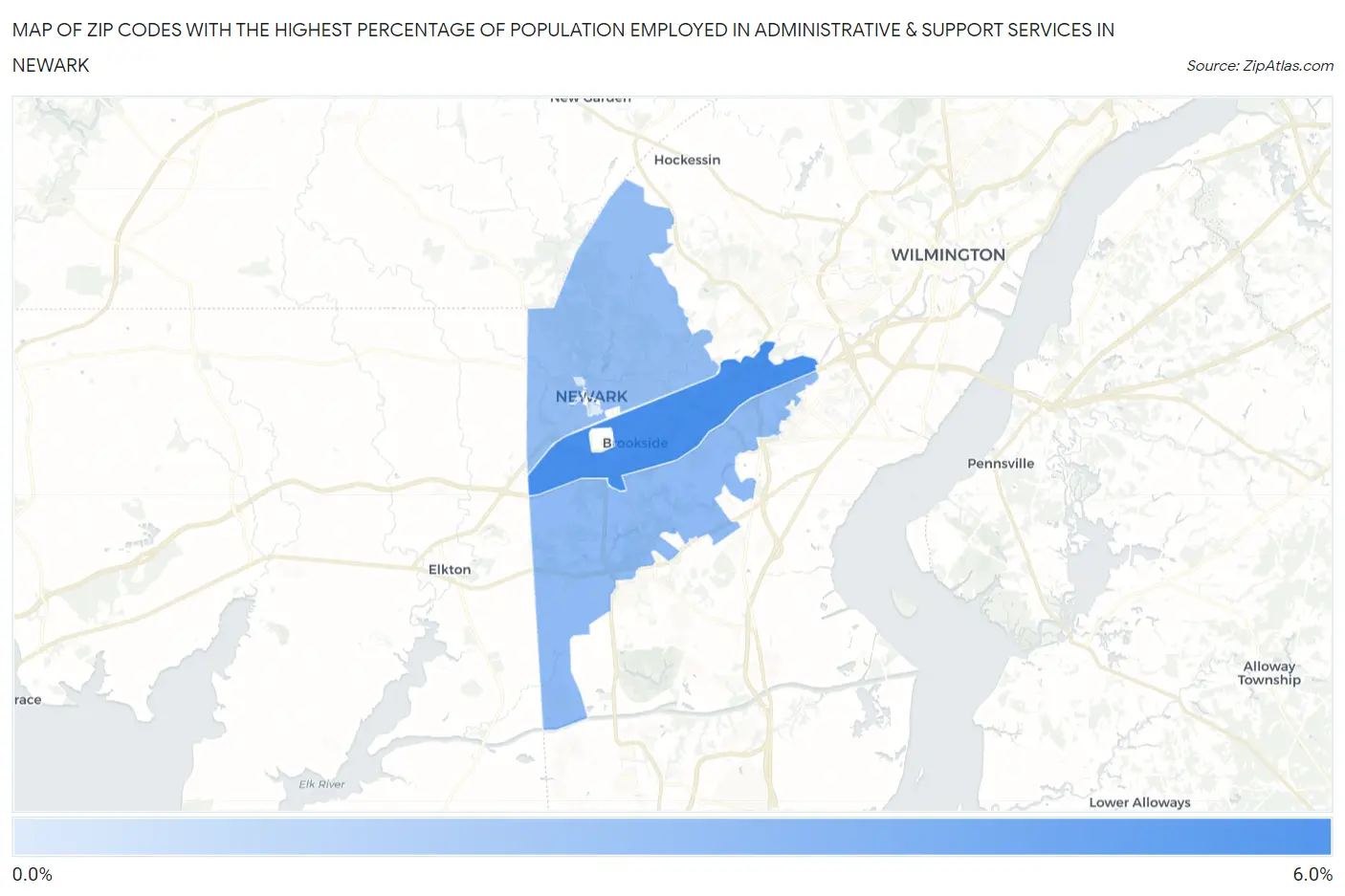 Zip Codes with the Highest Percentage of Population Employed in Administrative & Support Services in Newark Map