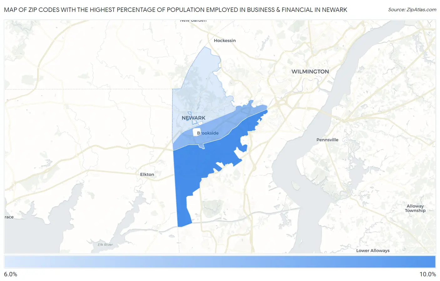 Zip Codes with the Highest Percentage of Population Employed in Business & Financial in Newark Map