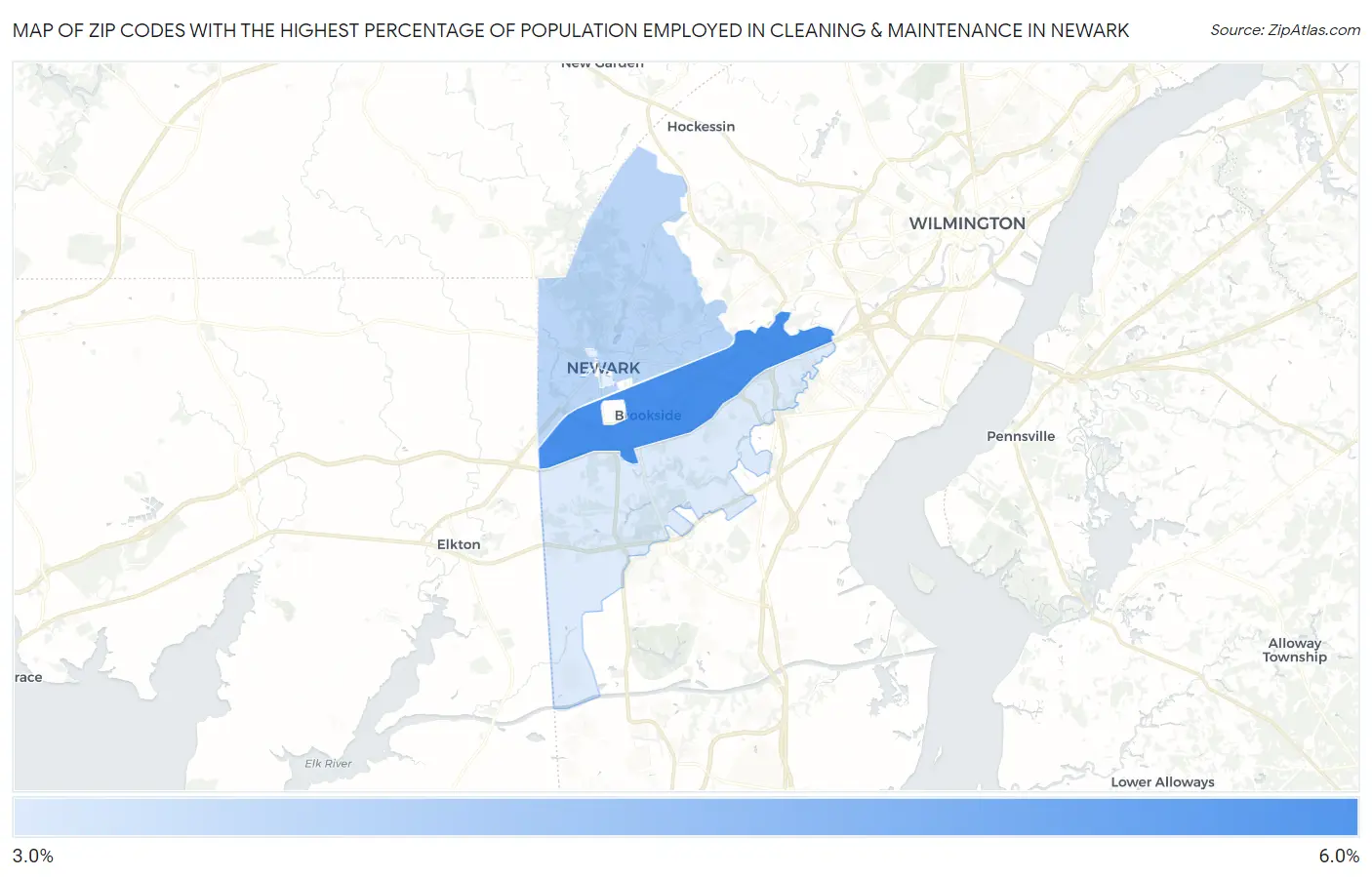 Zip Codes with the Highest Percentage of Population Employed in Cleaning & Maintenance in Newark Map