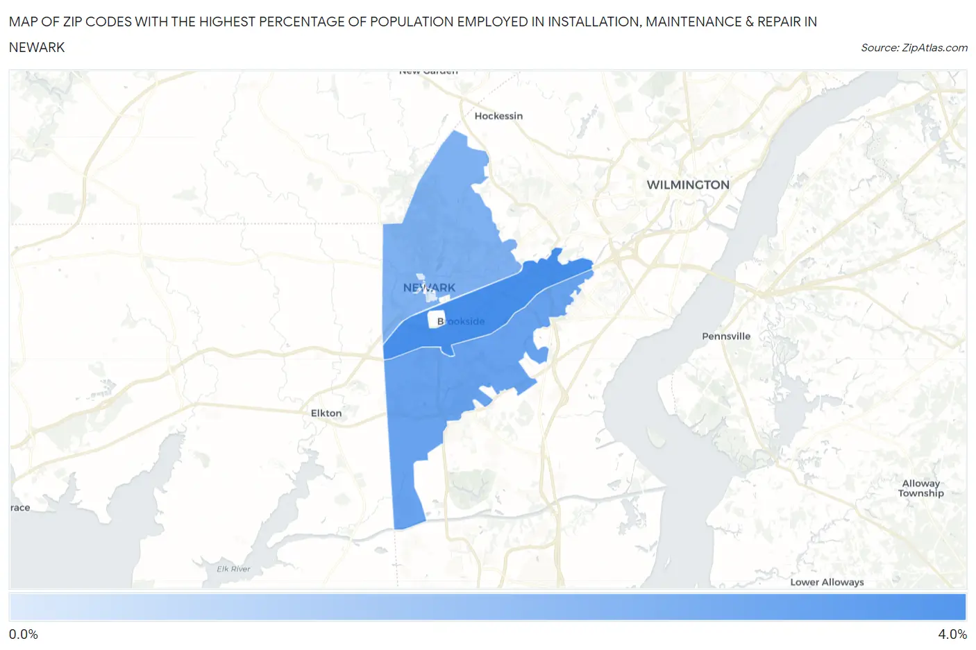 Zip Codes with the Highest Percentage of Population Employed in Installation, Maintenance & Repair in Newark Map