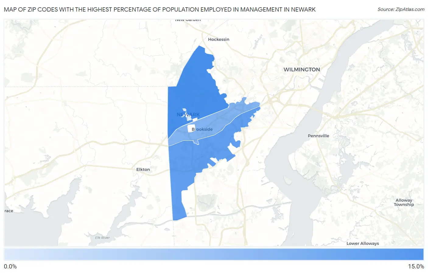 Zip Codes with the Highest Percentage of Population Employed in Management in Newark Map
