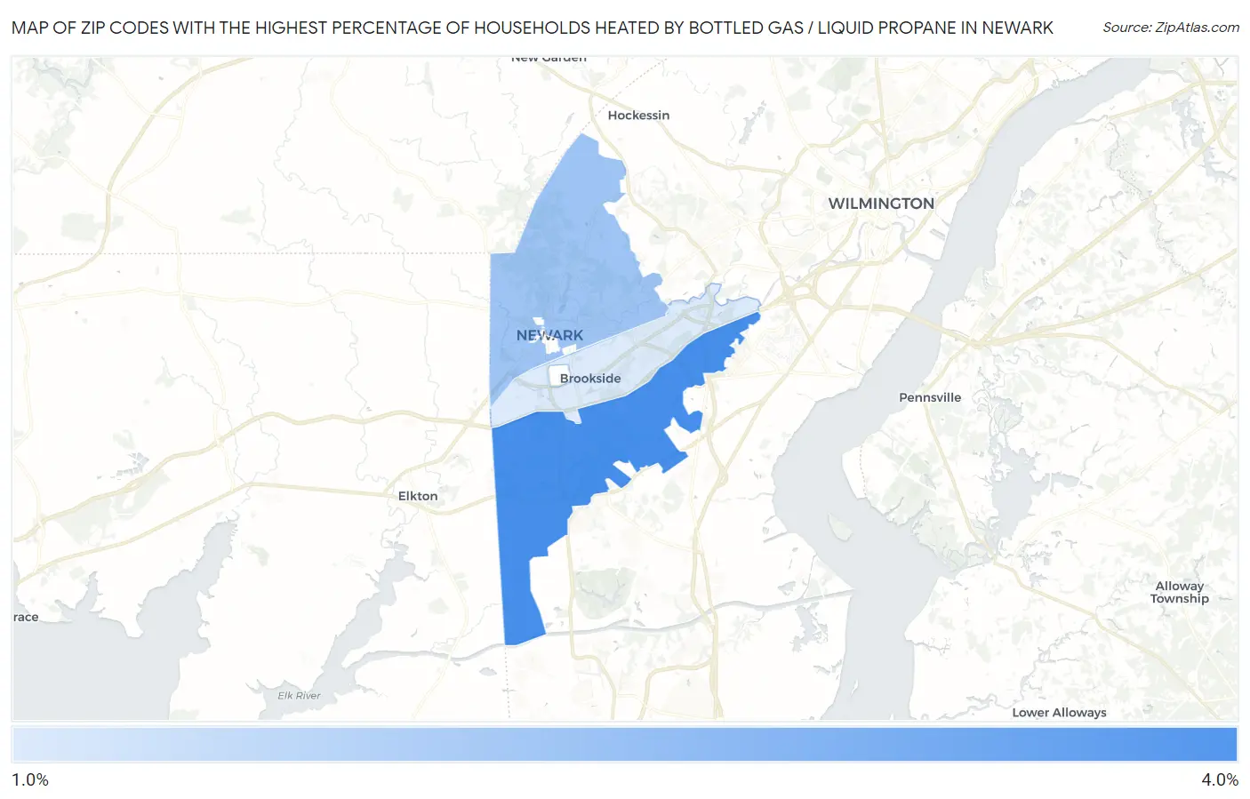 Zip Codes with the Highest Percentage of Households Heated by Bottled Gas / Liquid Propane in Newark Map