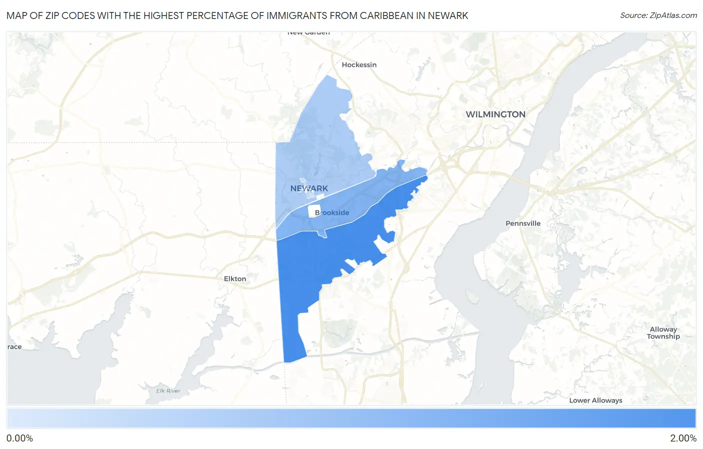 Zip Codes with the Highest Percentage of Immigrants from Caribbean in Newark Map