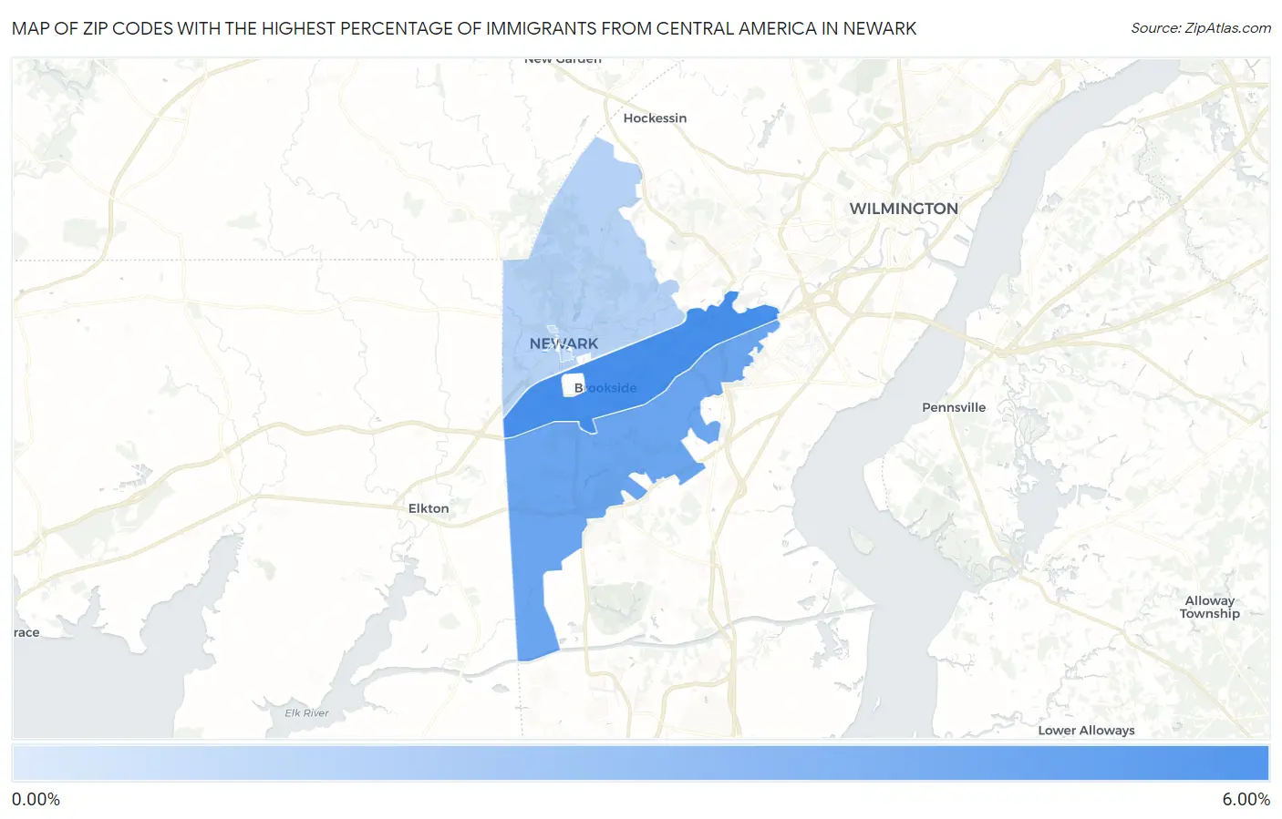Zip Codes with the Highest Percentage of Immigrants from Central America in Newark Map