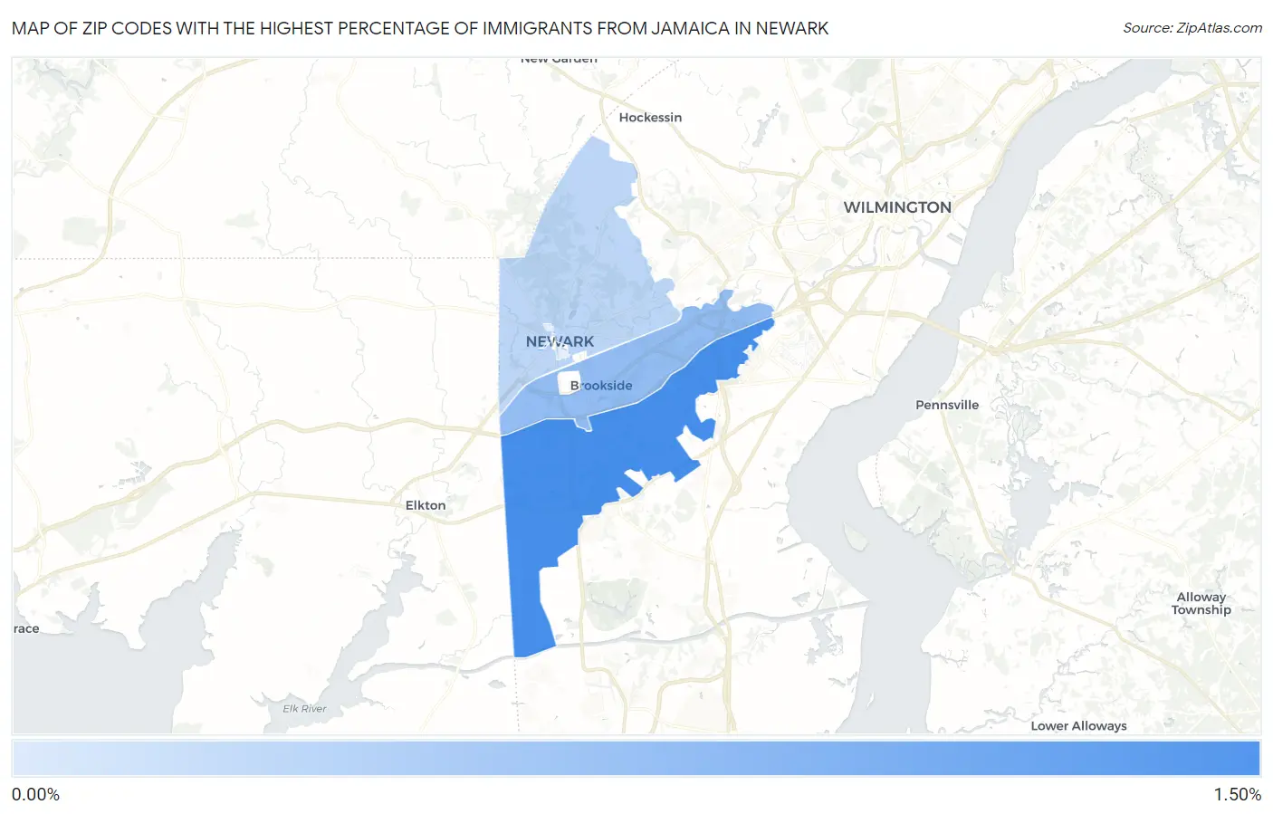 Zip Codes with the Highest Percentage of Immigrants from Jamaica in Newark Map