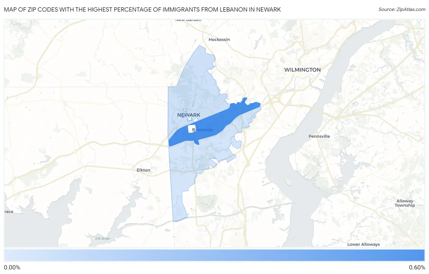 Zip Codes with the Highest Percentage of Immigrants from Lebanon in Newark Map