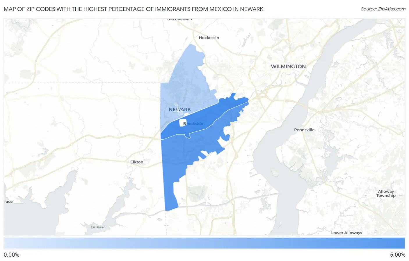 Zip Codes with the Highest Percentage of Immigrants from Mexico in Newark Map