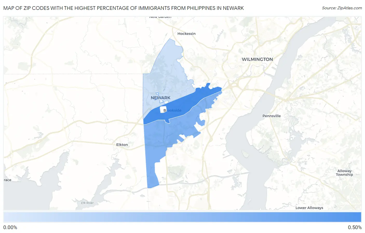 Zip Codes with the Highest Percentage of Immigrants from Philippines in Newark Map