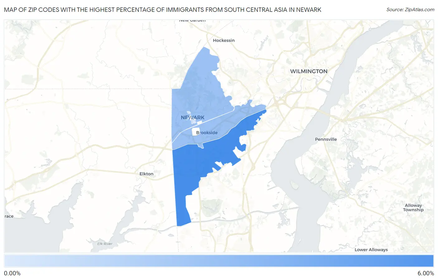 Zip Codes with the Highest Percentage of Immigrants from South Central Asia in Newark Map