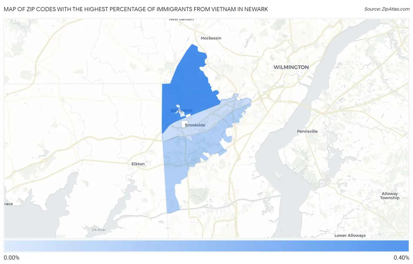 Zip Codes with the Highest Percentage of Immigrants from Vietnam in Newark Map