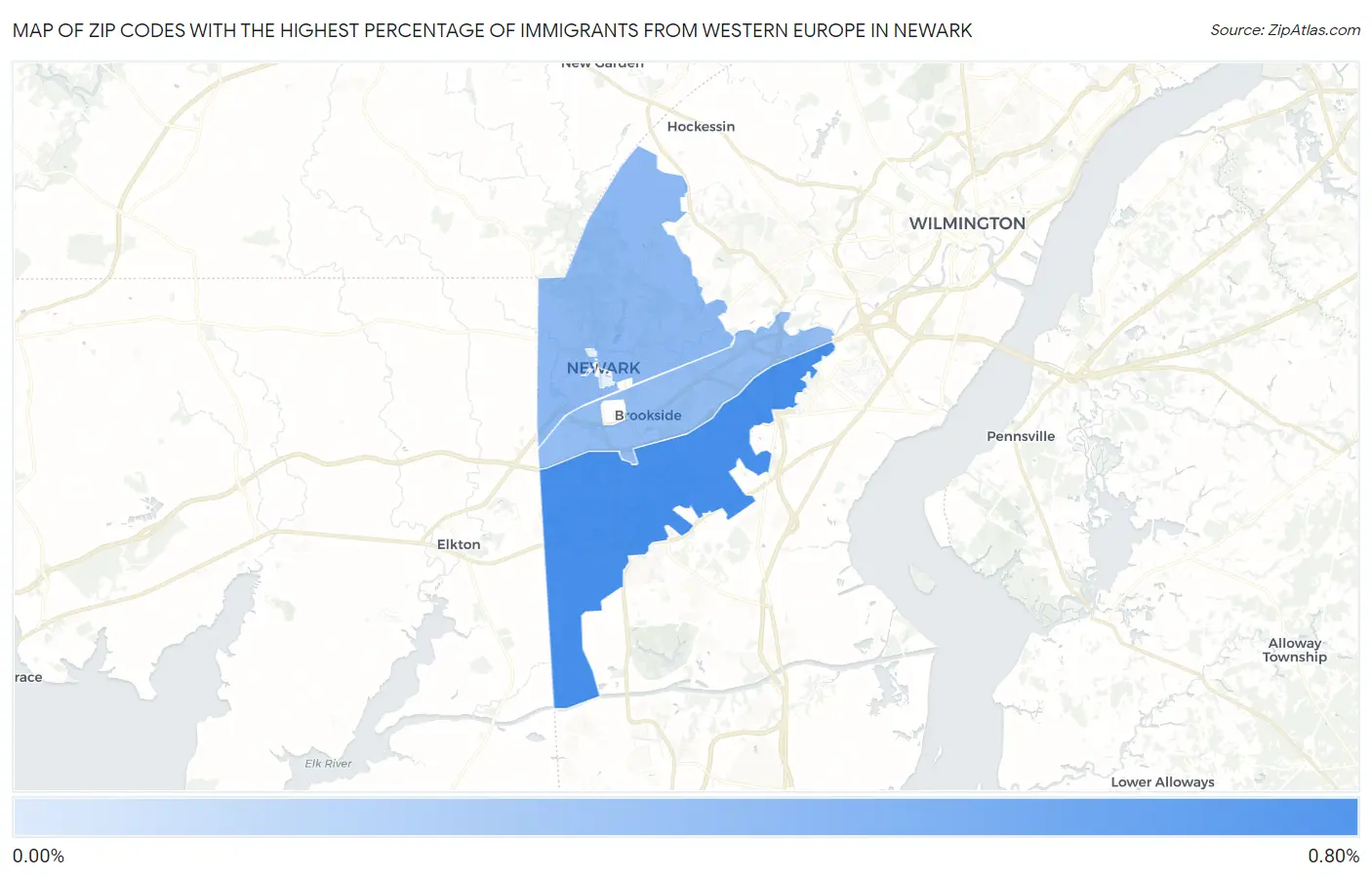 Zip Codes with the Highest Percentage of Immigrants from Western Europe in Newark Map