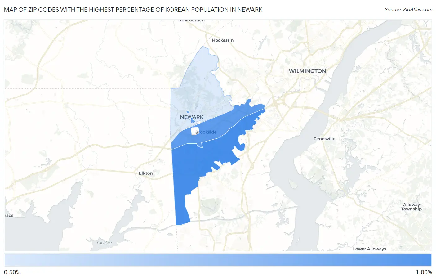 Zip Codes with the Highest Percentage of Korean Population in Newark Map