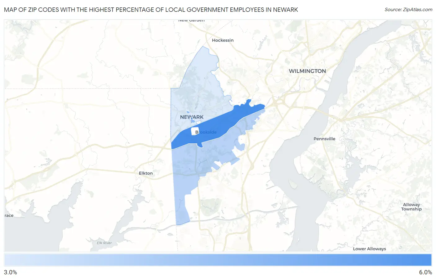 Zip Codes with the Highest Percentage of Local Government Employees in Newark Map