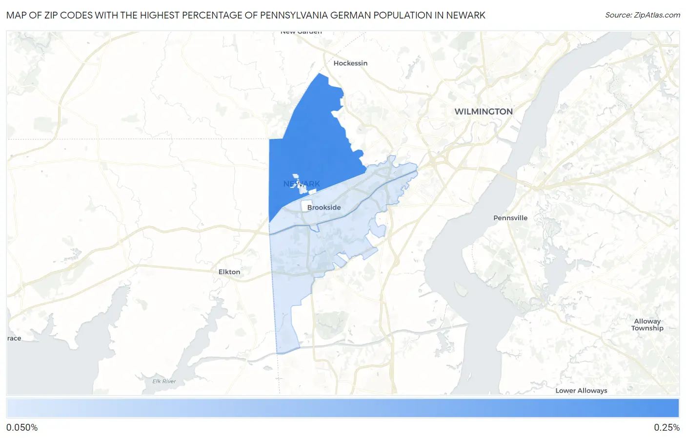 Zip Codes with the Highest Percentage of Pennsylvania German Population in Newark Map