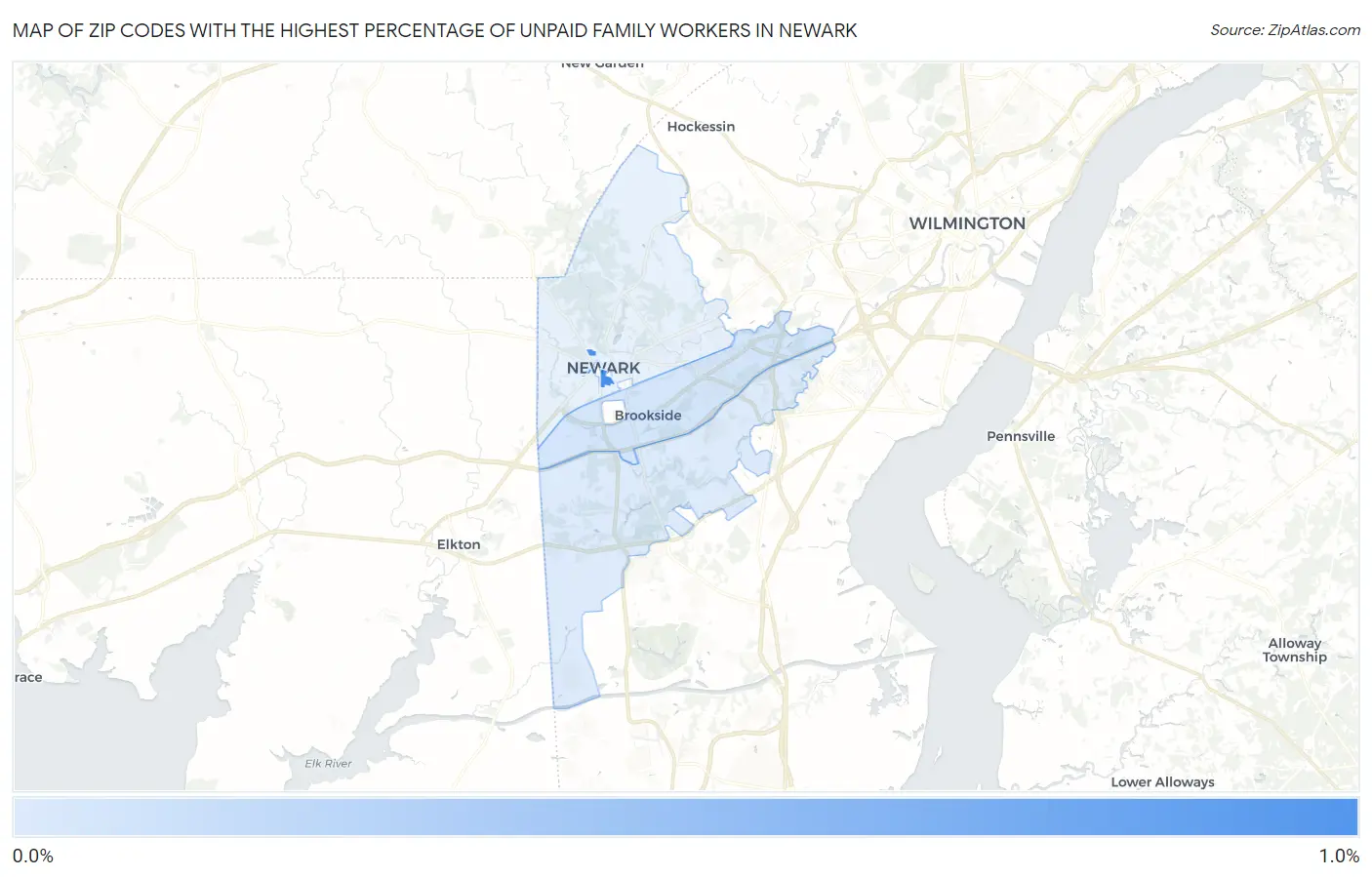 Zip Codes with the Highest Percentage of Unpaid Family Workers in Newark Map