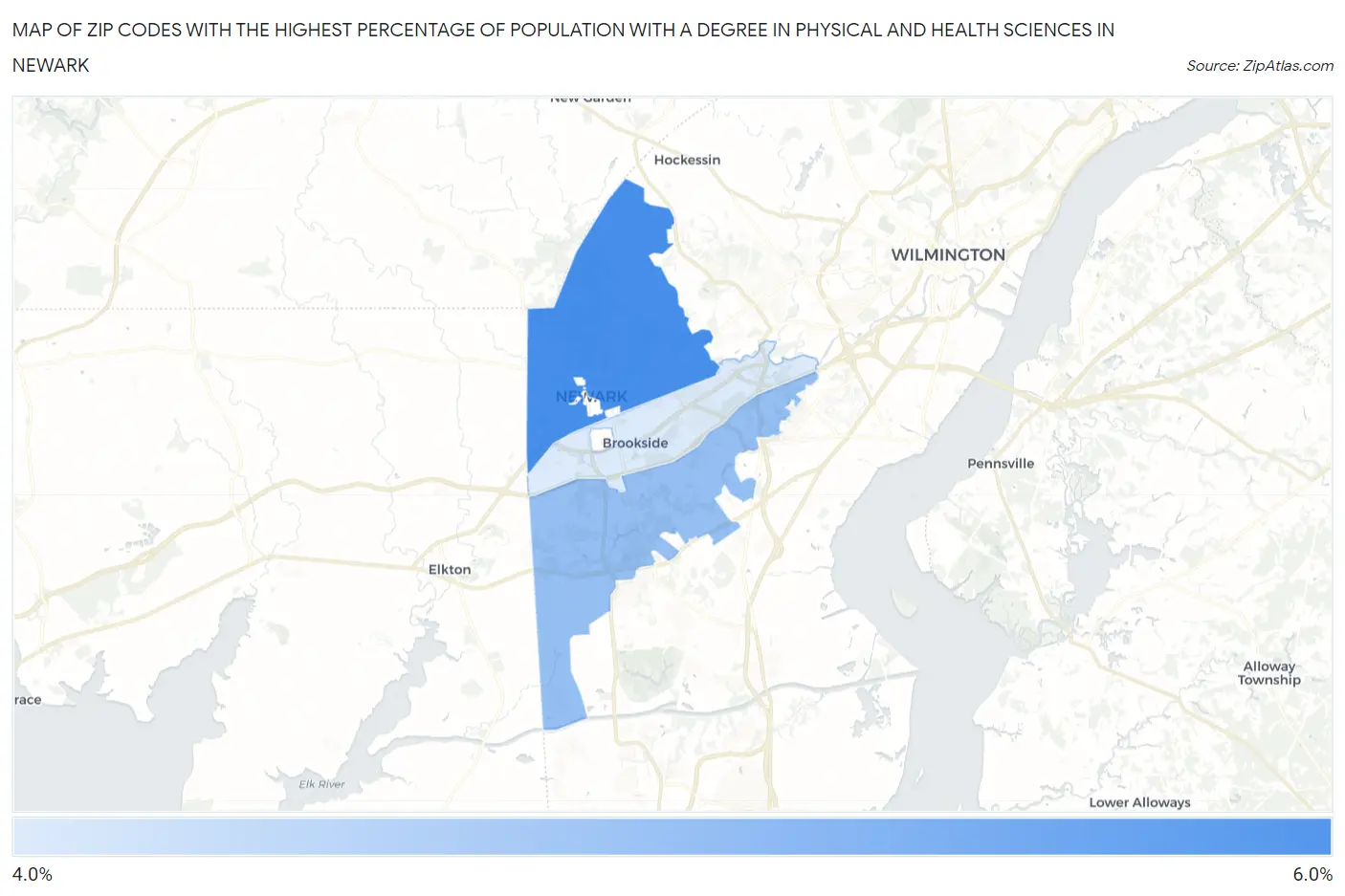Zip Codes with the Highest Percentage of Population with a Degree in Physical and Health Sciences in Newark Map