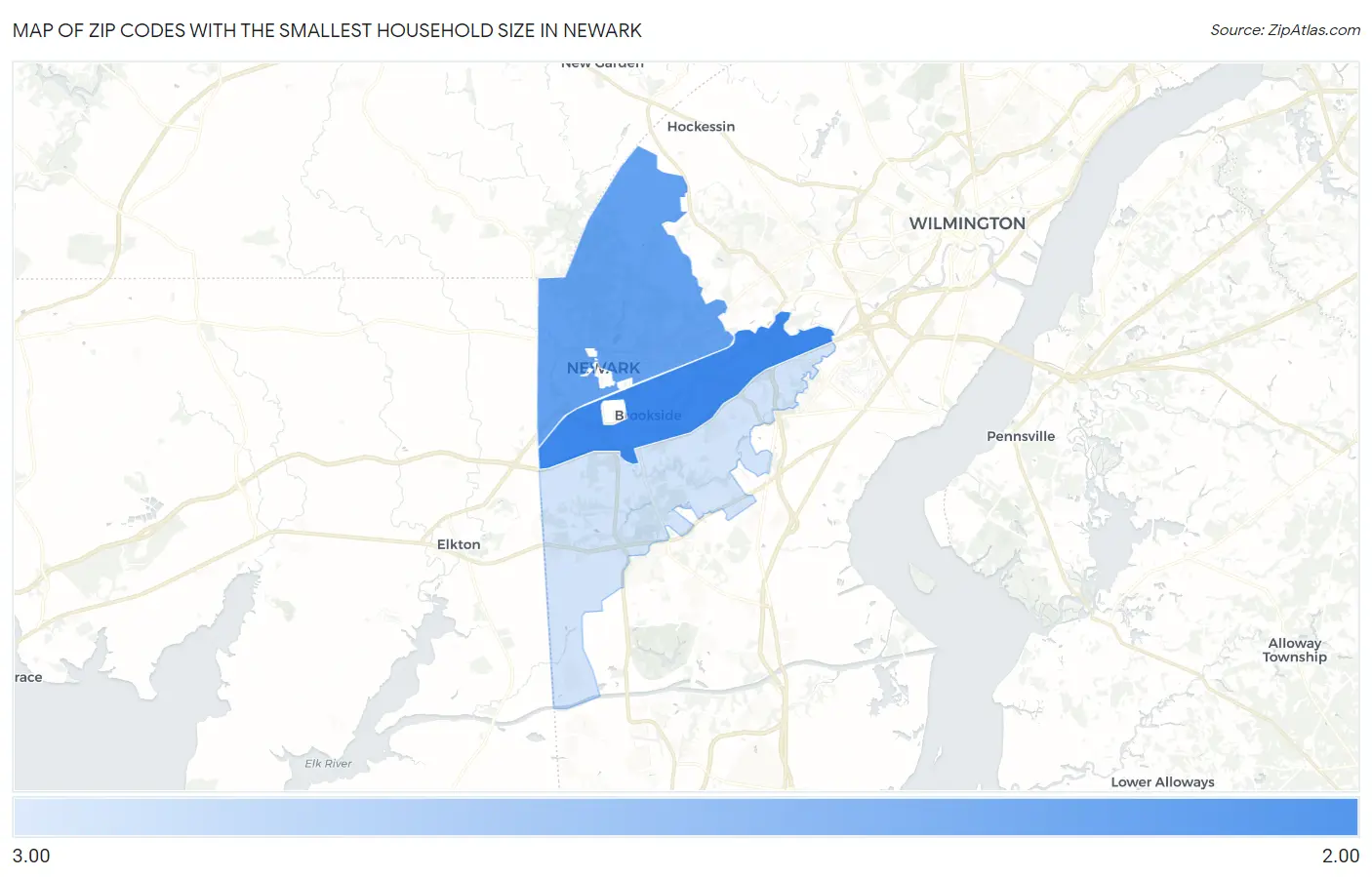 Zip Codes with the Smallest Household Size in Newark Map