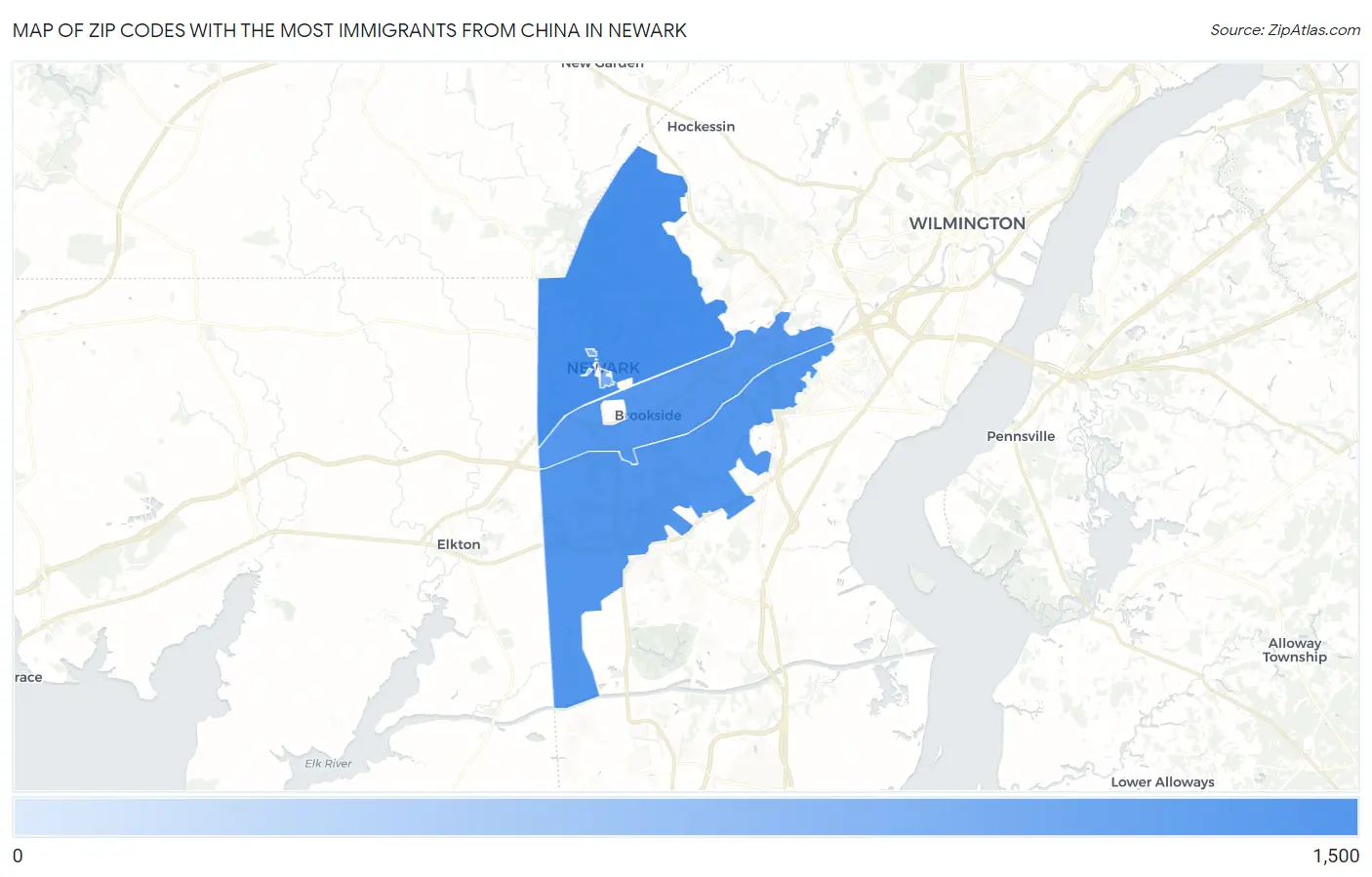 Zip Codes with the Most Immigrants from China in Newark Map