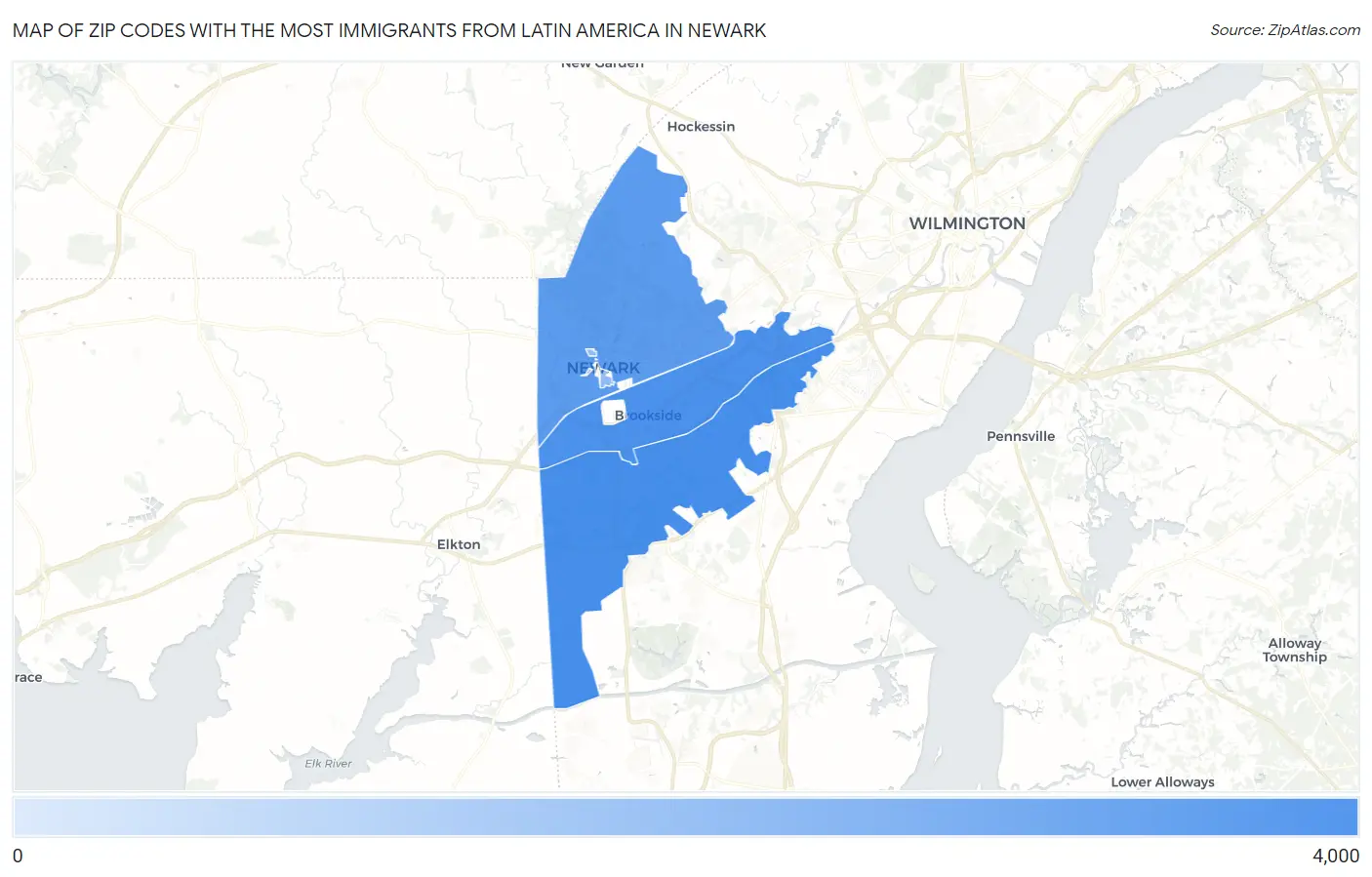 Zip Codes with the Most Immigrants from Latin America in Newark Map